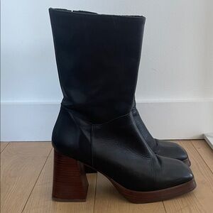 Feners Black Leather Women's Boots
